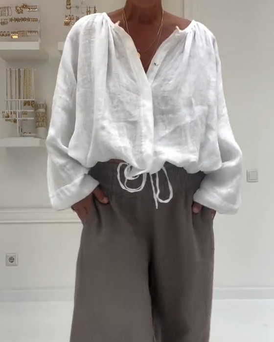 Bluse Langarm Gerafft Binden