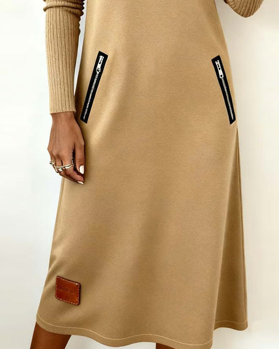 Kleid Mit Reverskragen Und Halbreißverschluss, Shift-Stil