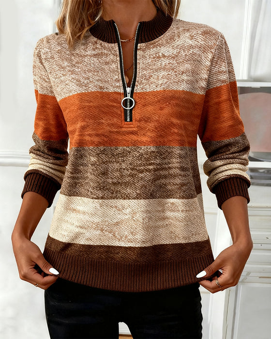 Swearshirt mit Stehkragen und Streifen