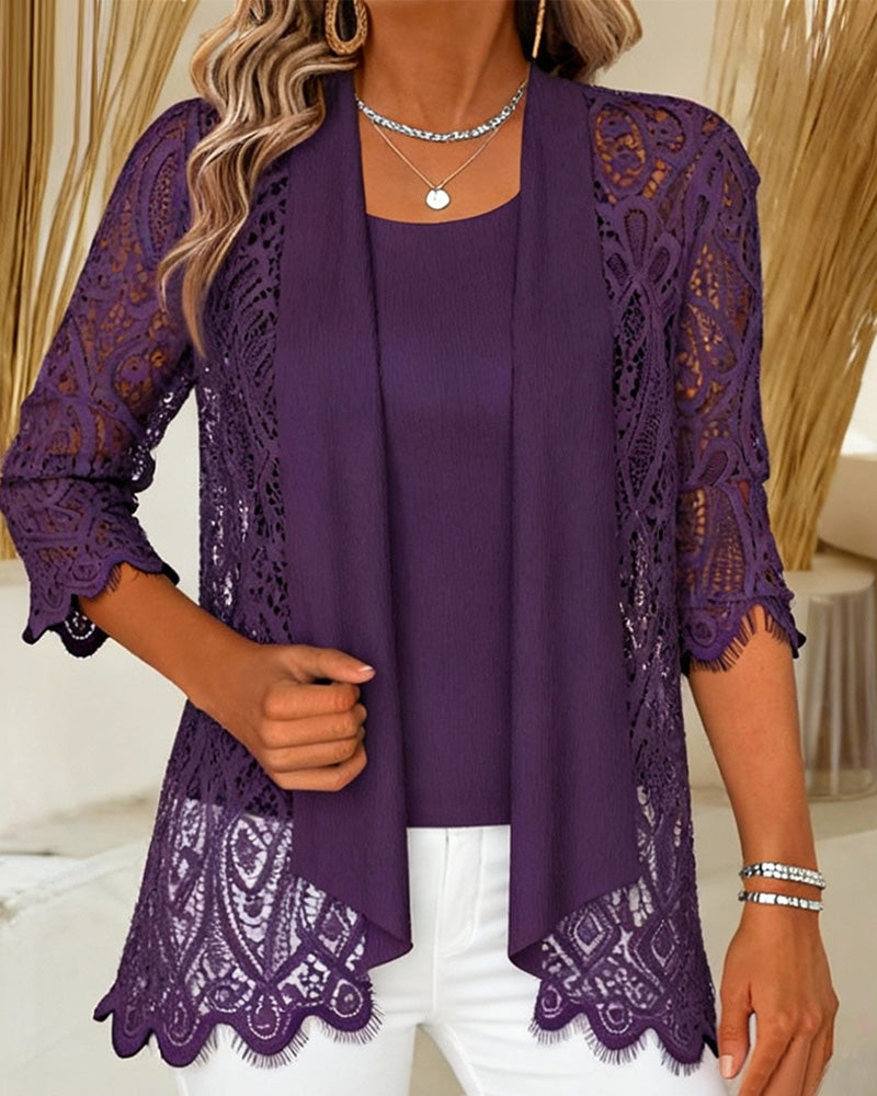 Top mit Patchwork-Details und faux Zwei-Teile-Design