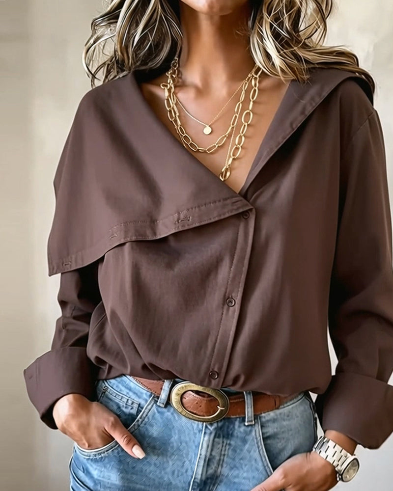 Bluse Tiefes V Asymmetrisch Knopf Revers