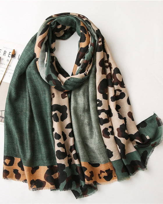 Damen Schal Leopard Patchwork Print Fransen Schal