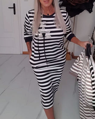 Kleid lässig Rundhals gestreift