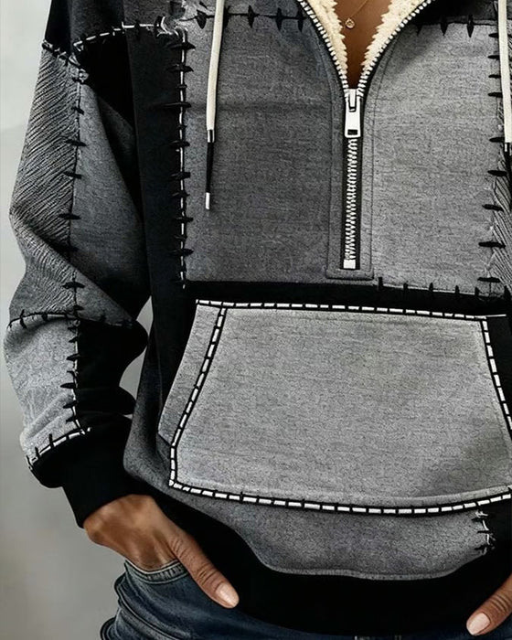 Kapuzenpullover mit Halbreißverschluss und Tasche