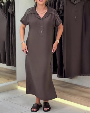 Kleid V-Ausschnitt Revers Streifen Ausschnitt