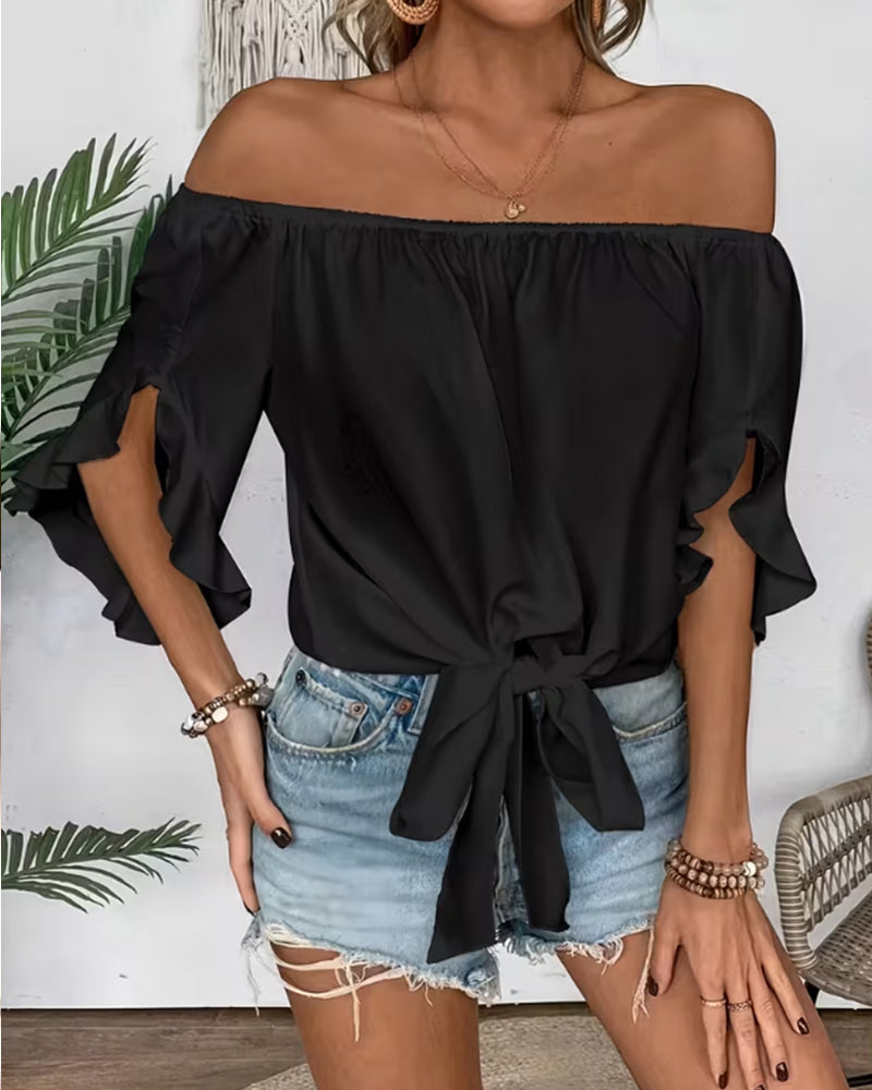 Bluse Off-Shoulder Schleife Glockenärmel