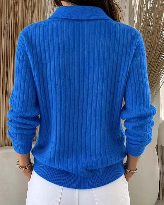 Strickjacke Geknöpft Gerippt Revers