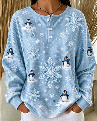 Oberteil Pinguin Schneeflocke Waffelstrick Henley