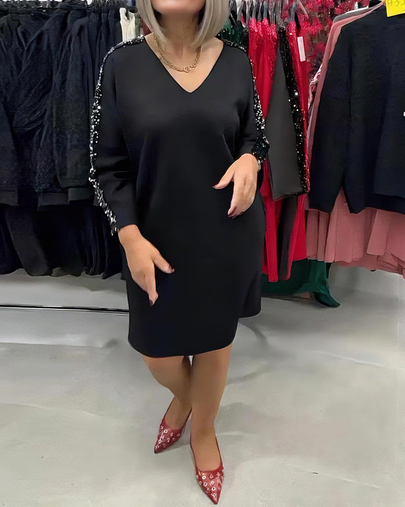 Kleid V-Ausschnitt Mit Pailletten Sweatshirt