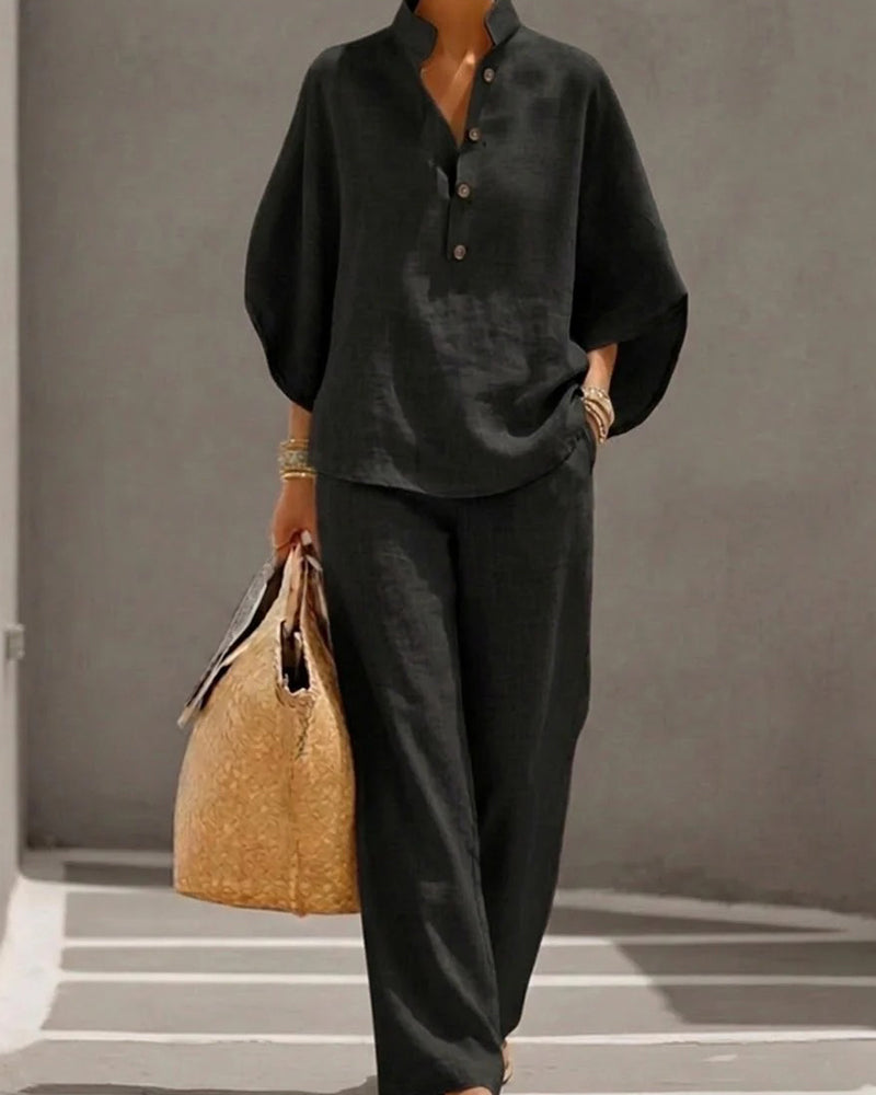 Set Stehkragen Fledermaus Ärmel Weites Bein Hose