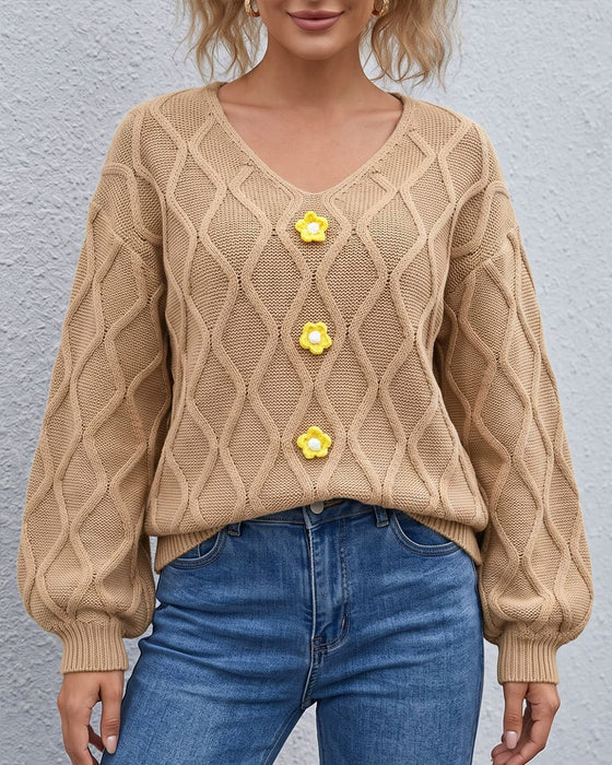 Pullover Laternenärmel Argyle Mode Gestrickt