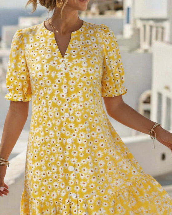 Kleider Daisy Print V-Ausschnitt