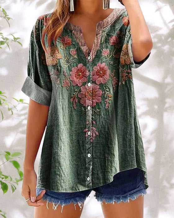 Bluse mit modischem Print und V-Ausschnitt