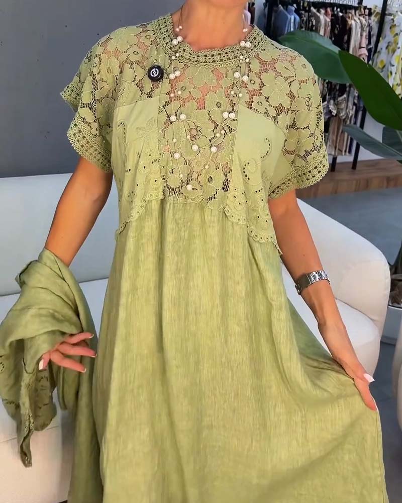 Kleid Elegant Spitzenbesatz Patchwork Maxi