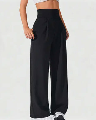 Hose Hohe Taille Tasche Einfarbig Weites Bein