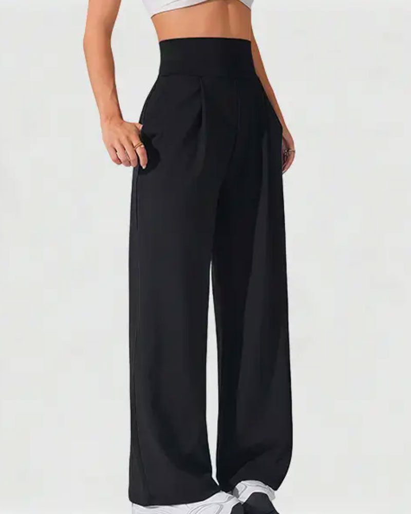 Hose Hohe Taille Tasche Einfarbig Weites Bein