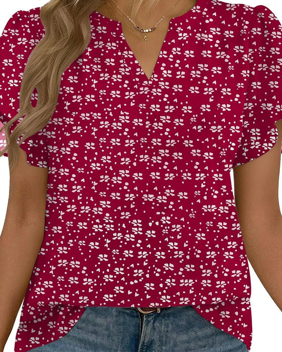 Bluse Blumenprint Kleiner V-Ausschnitt