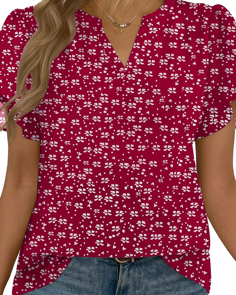 Bluse Blumenprint Kleiner V-Ausschnitt