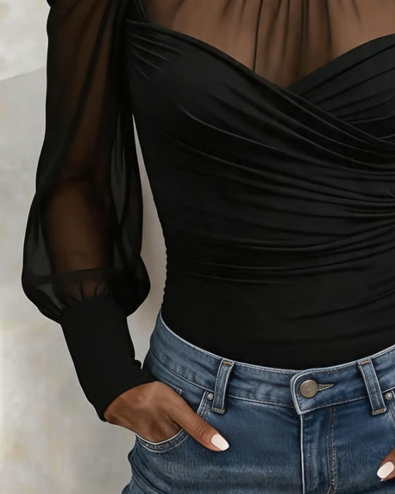 Oberteil Mockneck Off-Shoulder Cross Sheer