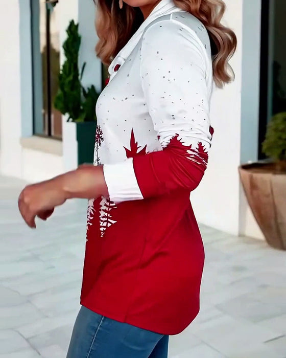 Lässiges Langarm-T-Shirt mit Weihnachtsmann-Print