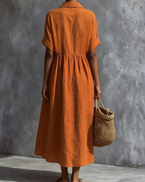 Kleid Peter Pan Kragen Gerafft Einfarbig