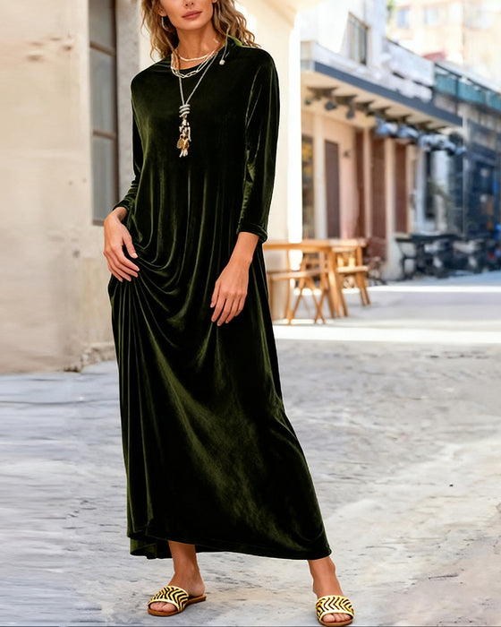 Lockeres langärmeliges Kleid in Uni-Farbe