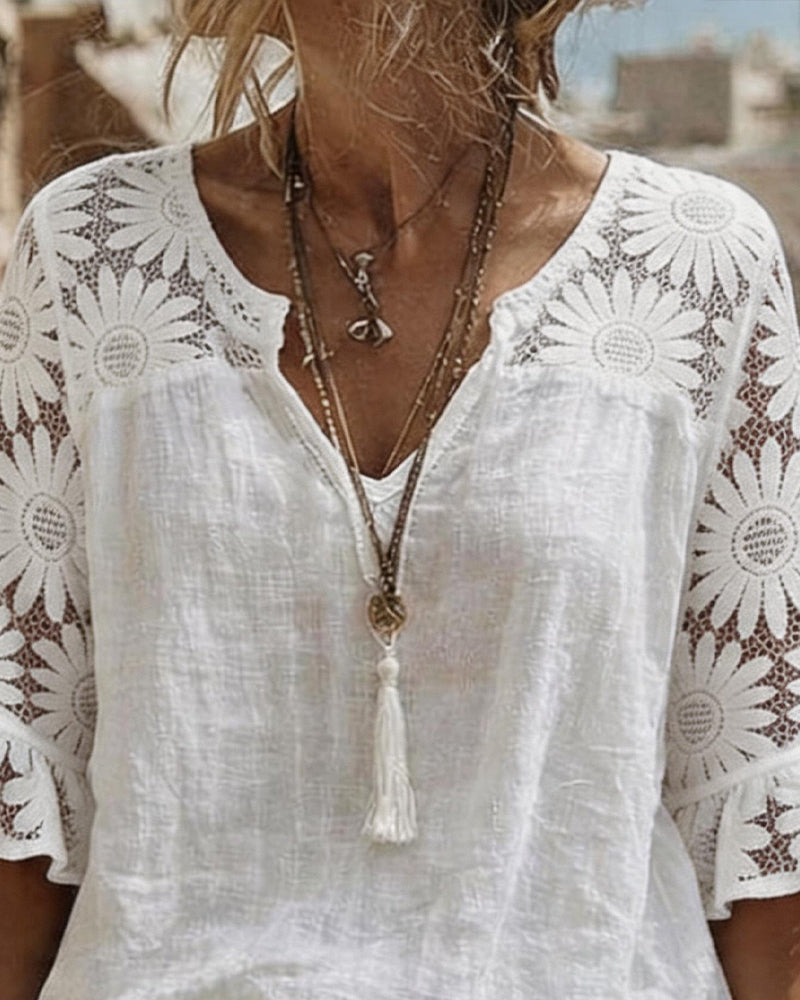 Bluse Gänseblümchen Spitze Patchwork