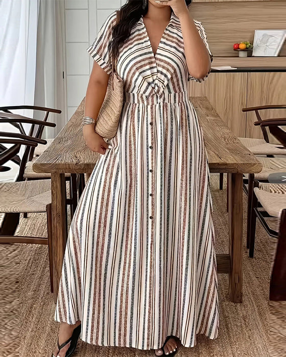 Kleid Gestreift Kurzarm Revers
