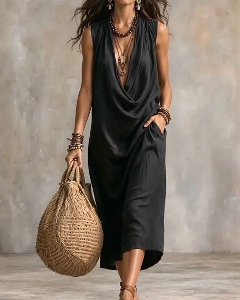 Kleid Ärmellos V-Ausschnitt Mode