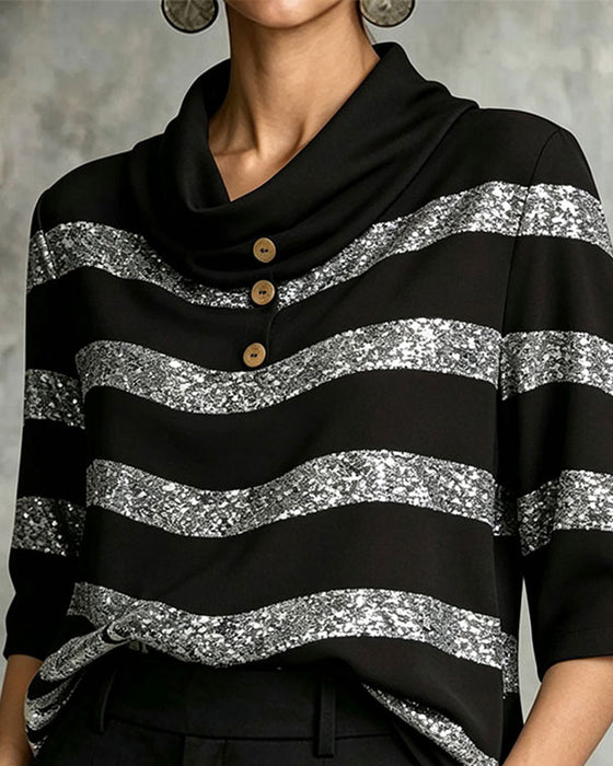 Bluse Geometrischer Streifen Geraffte Taille Kordelzug