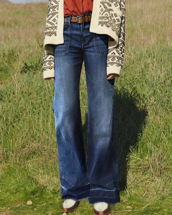 Damen Retro Schlagjeans mit Taschen