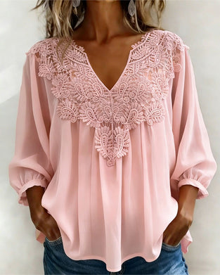 Bluse V-Ausschnitt Spitze Einfarbig