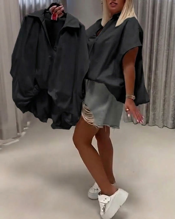 Bluse Revers Loose Fit Fledermausärmel