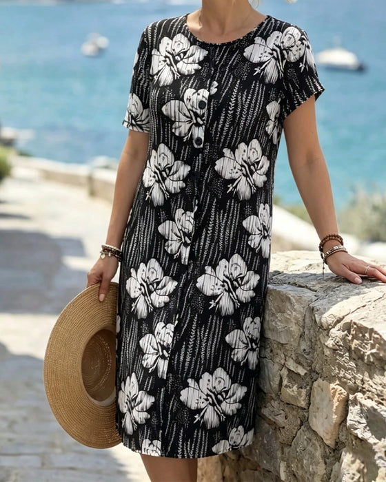 Lässiges Kurzarmkleid Mit Blumenmuster