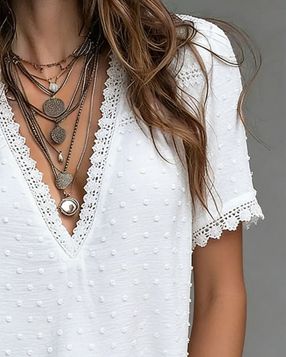 Bluse 3D-Polka-Dot V-Ausschnitt