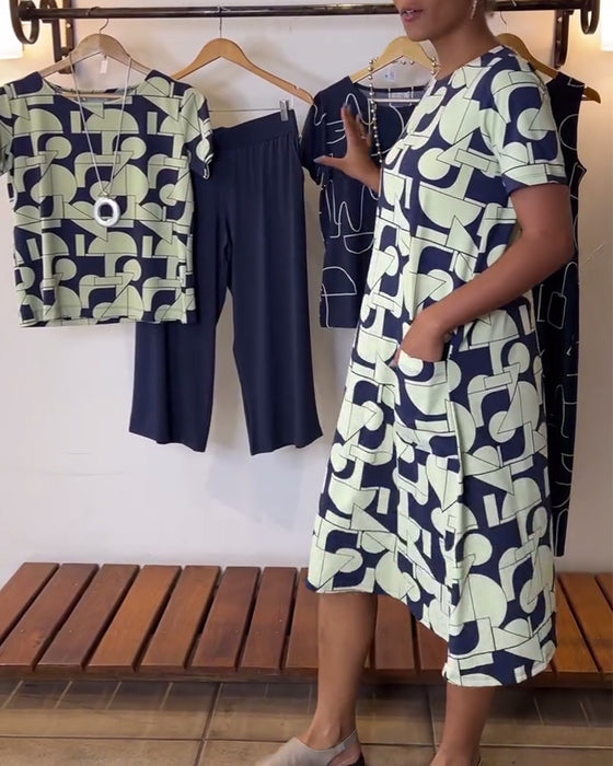 Kleid lässig jeden Tag Rundhals bedruckt