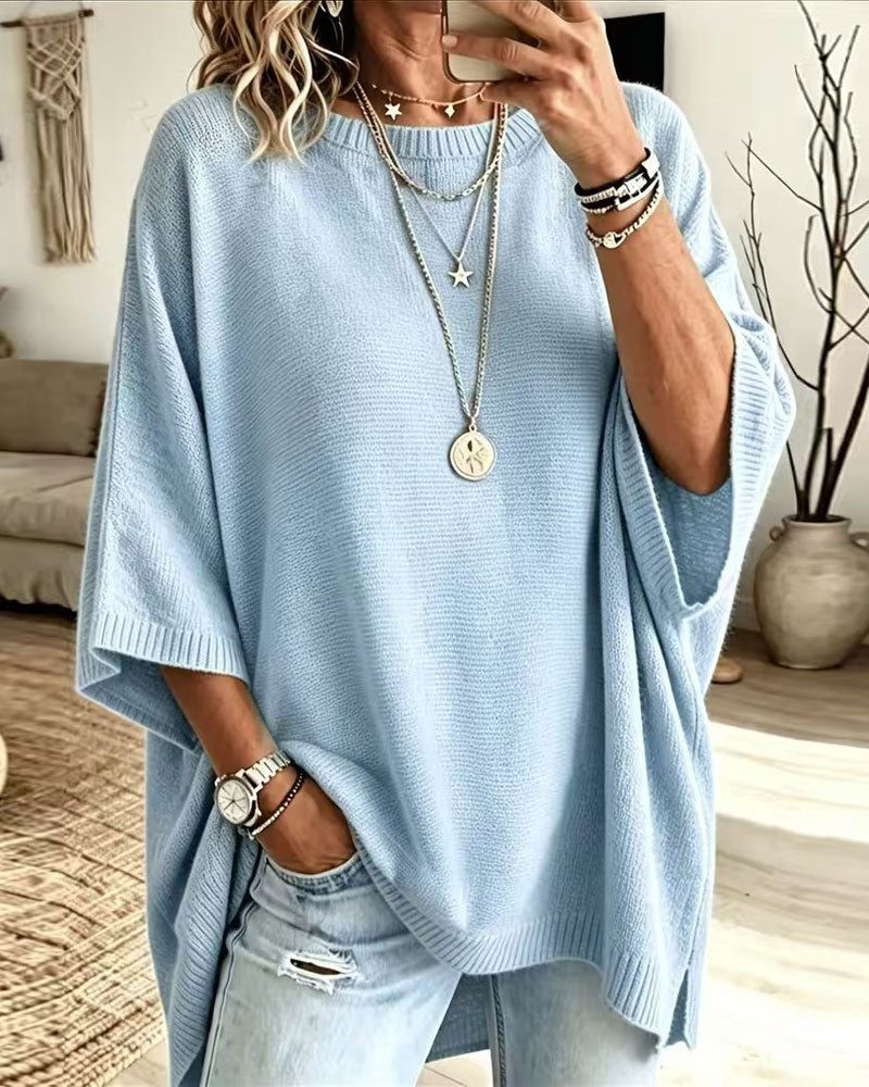 Pullover Locker Rundhals Einfarbig