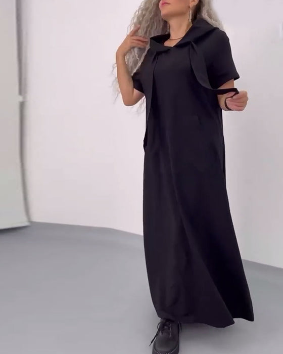 Kleid Einfarbig Kapuzenpullover Freizeit