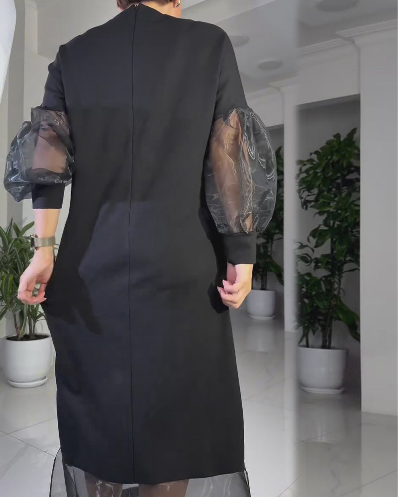 Kleid U-Ausschnitt Netz Patchwork Modisch