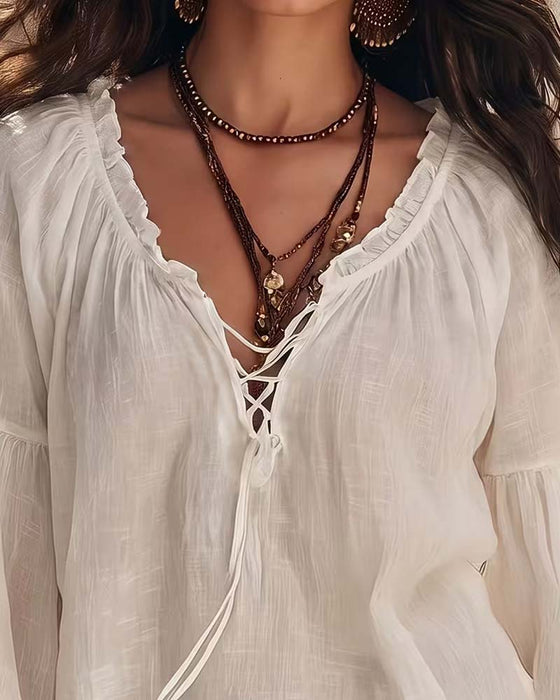 Bluse Puff Laternenärmel Rüsche Binden