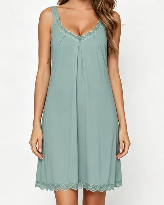 Einfarbige Spitzen‑Schlafkleid