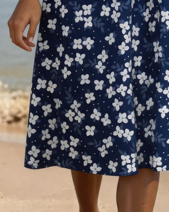 Kleid Klein Blumig Tailliert A-Linie Midi