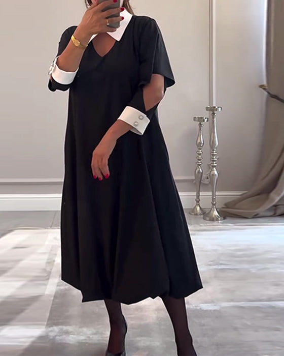 Lässiges, lockeres kleid mit farbblock und reverstasche