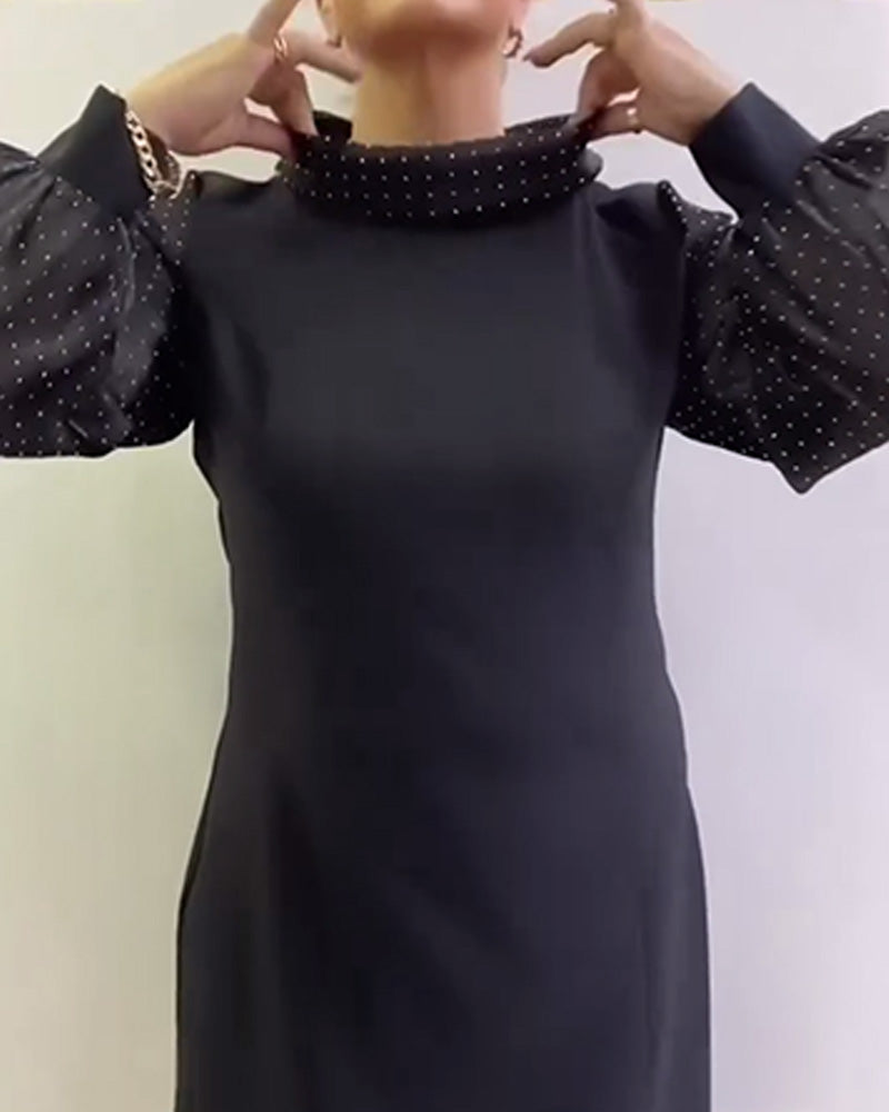 Kleid Laternenärmel Netz Patchwork