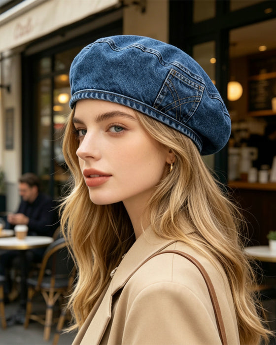 Baskenmütze Damen Vintage Denim