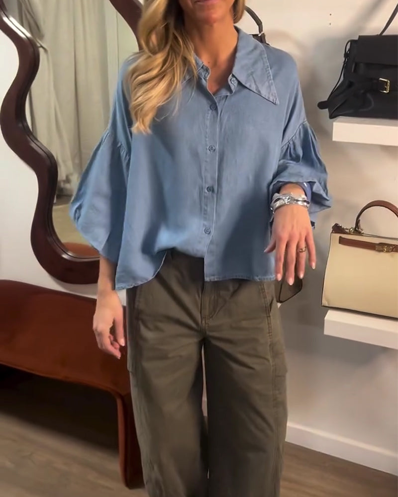 Bluse Puff Ärmel Kurz Kragen