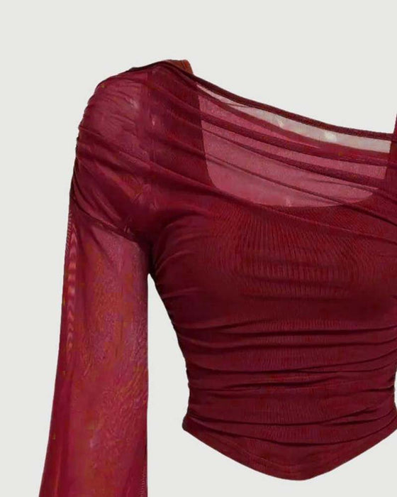 Bluse Netz Rüsche Langarm Cami