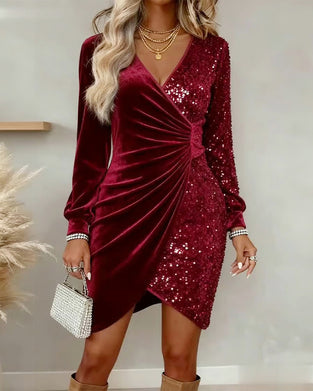 Kleid sexy V-Ausschnitt Pailletten