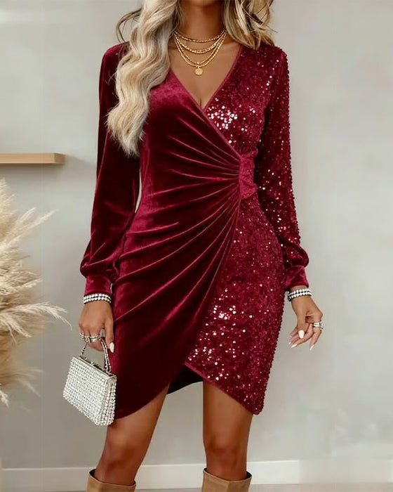 Kleid sexy V-Ausschnitt Pailletten