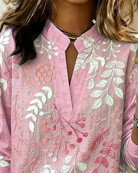 Bluse Mit Blumenmuster Und Stehkragen